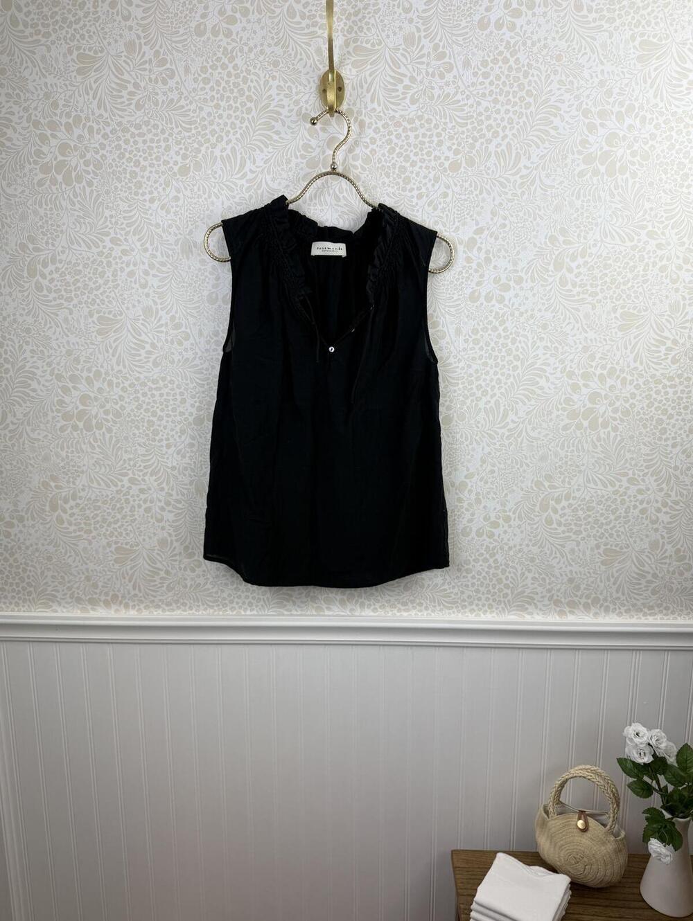 Rosemunde Copenhagen Black Ruffled Split V-Neckline Sleeveless Top - Size - 38
